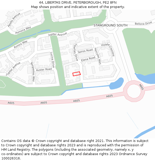 44, LIBERTAS DRIVE, PETERBOROUGH, PE2 8FN: Location map and indicative extent of plot