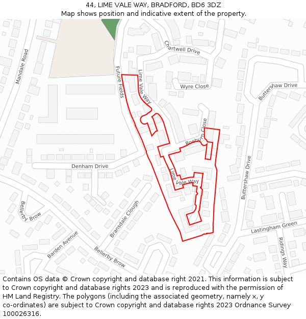 44, LIME VALE WAY, BRADFORD, BD6 3DZ: Location map and indicative extent of plot