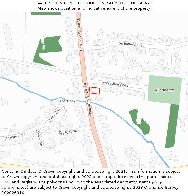 44, LINCOLN ROAD, RUSKINGTON, SLEAFORD, NG34 9AP: Location map and indicative extent of plot