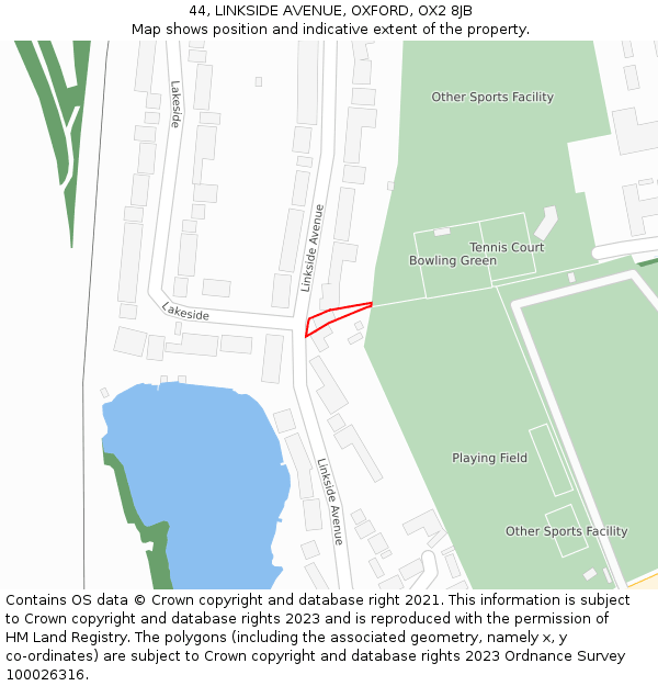 44, LINKSIDE AVENUE, OXFORD, OX2 8JB: Location map and indicative extent of plot