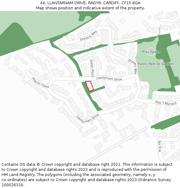 44, LLANTARNAM DRIVE, RADYR, CARDIFF, CF15 8GA: Location map and indicative extent of plot