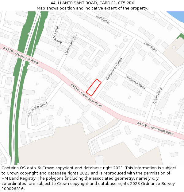 44, LLANTRISANT ROAD, CARDIFF, CF5 2PX: Location map and indicative extent of plot