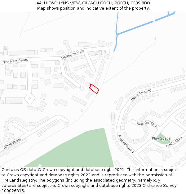 44, LLEWELLYNS VIEW, GILFACH GOCH, PORTH, CF39 8BQ: Location map and indicative extent of plot
