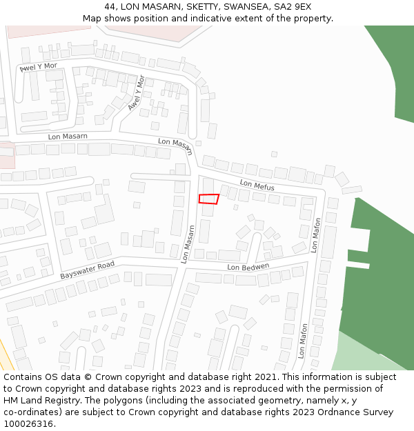 44, LON MASARN, SKETTY, SWANSEA, SA2 9EX: Location map and indicative extent of plot