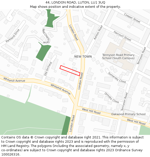 44, LONDON ROAD, LUTON, LU1 3UQ: Location map and indicative extent of plot