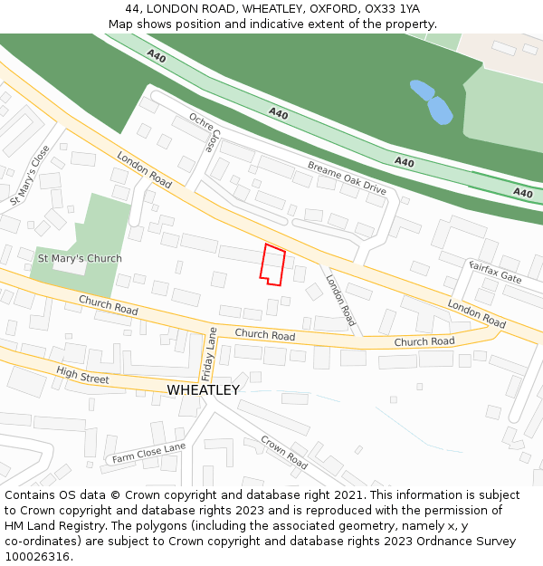 44, LONDON ROAD, WHEATLEY, OXFORD, OX33 1YA: Location map and indicative extent of plot