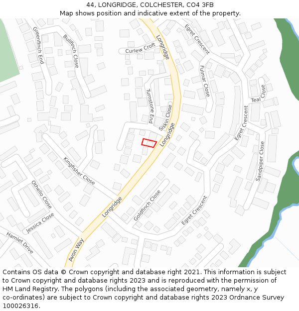 44, LONGRIDGE, COLCHESTER, CO4 3FB: Location map and indicative extent of plot