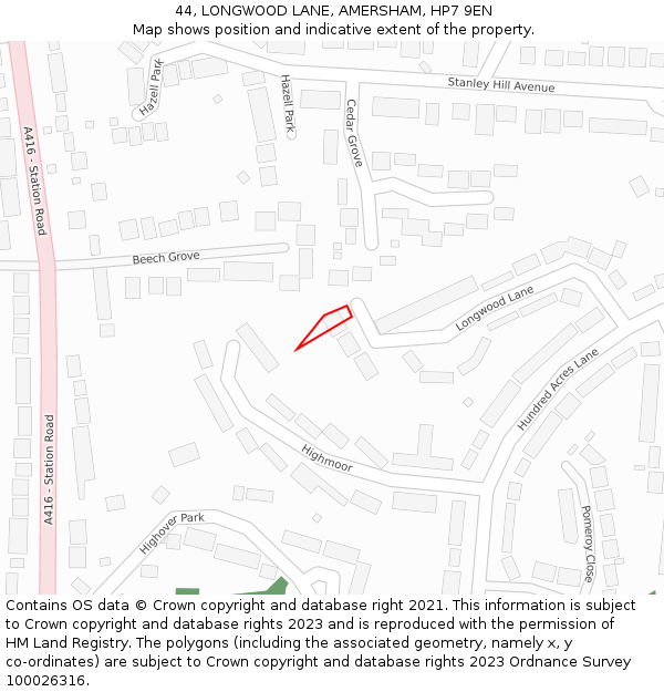 44, LONGWOOD LANE, AMERSHAM, HP7 9EN: Location map and indicative extent of plot