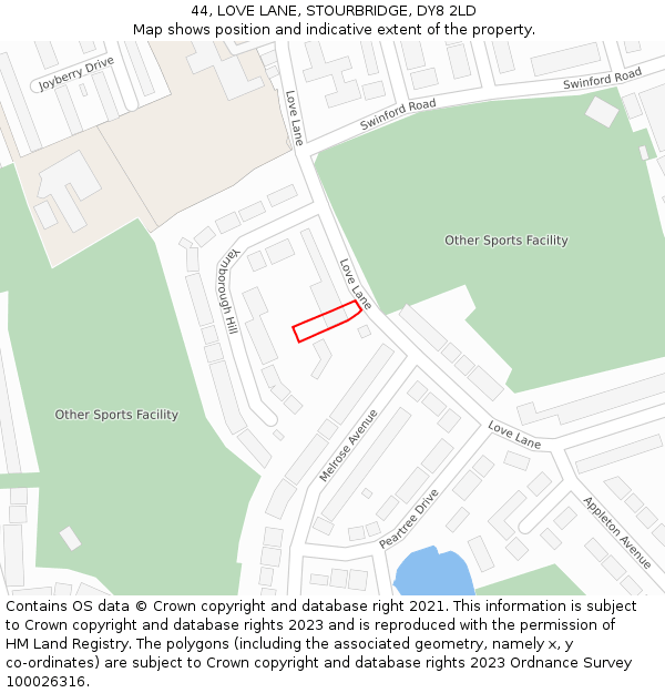 44, LOVE LANE, STOURBRIDGE, DY8 2LD: Location map and indicative extent of plot