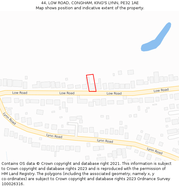 44, LOW ROAD, CONGHAM, KING'S LYNN, PE32 1AE: Location map and indicative extent of plot