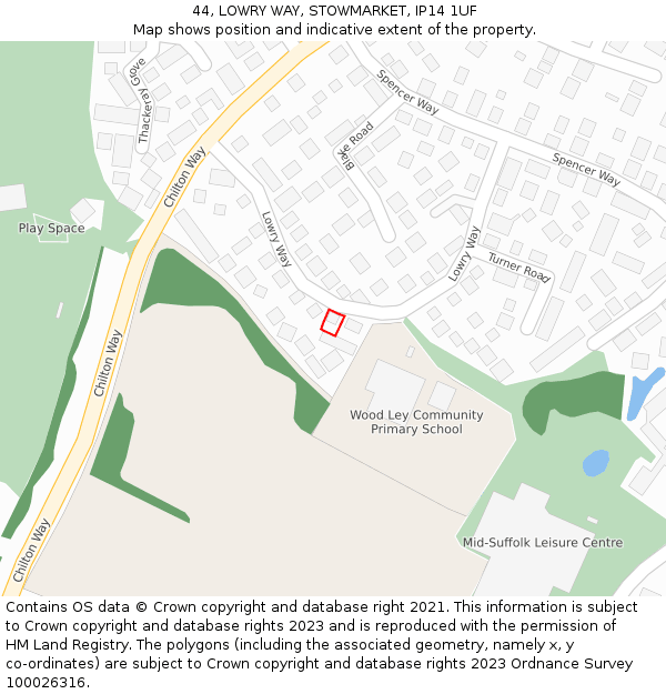 44, LOWRY WAY, STOWMARKET, IP14 1UF: Location map and indicative extent of plot