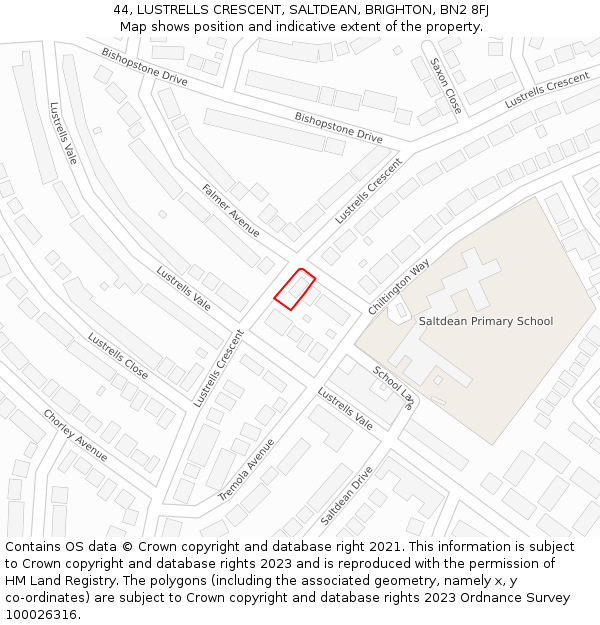 44, LUSTRELLS CRESCENT, SALTDEAN, BRIGHTON, BN2 8FJ: Location map and indicative extent of plot