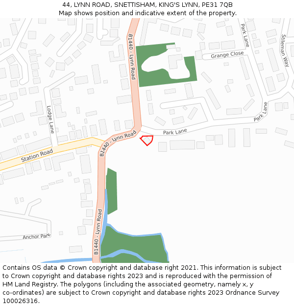 44, LYNN ROAD, SNETTISHAM, KING'S LYNN, PE31 7QB: Location map and indicative extent of plot