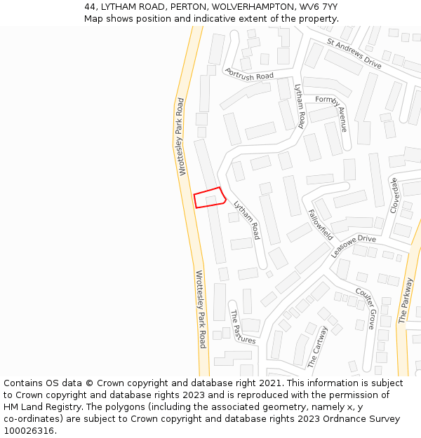 44, LYTHAM ROAD, PERTON, WOLVERHAMPTON, WV6 7YY: Location map and indicative extent of plot