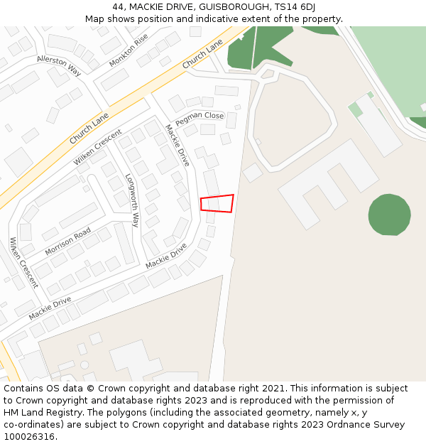 44, MACKIE DRIVE, GUISBOROUGH, TS14 6DJ: Location map and indicative extent of plot