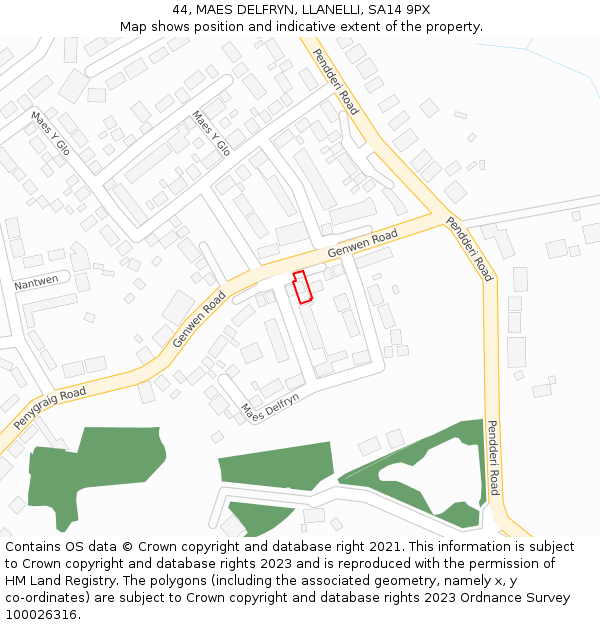 44, MAES DELFRYN, LLANELLI, SA14 9PX: Location map and indicative extent of plot