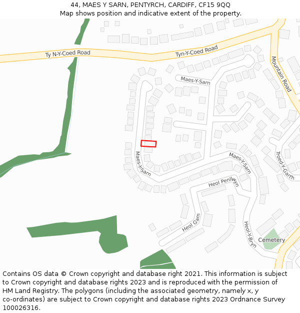 44, MAES Y SARN, PENTYRCH, CARDIFF, CF15 9QQ: Location map and indicative extent of plot