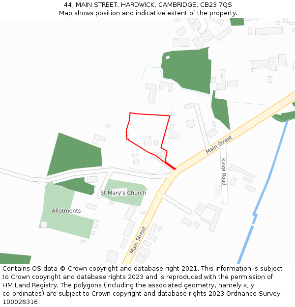 44, MAIN STREET, HARDWICK, CAMBRIDGE, CB23 7QS: Location map and indicative extent of plot