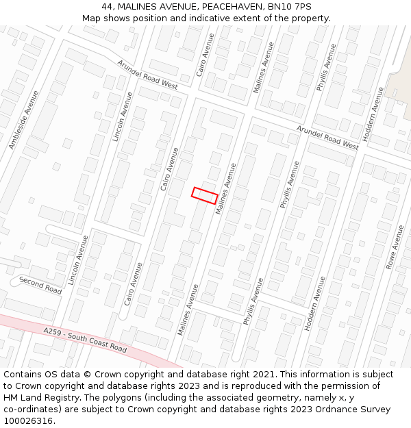 44, MALINES AVENUE, PEACEHAVEN, BN10 7PS: Location map and indicative extent of plot