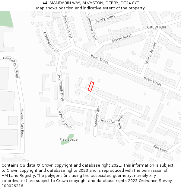 44, MANDARIN WAY, ALVASTON, DERBY, DE24 8YE: Location map and indicative extent of plot