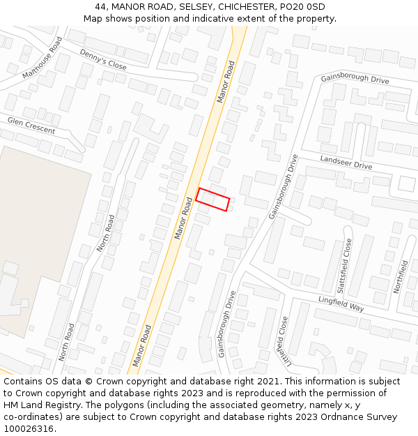 44, MANOR ROAD, SELSEY, CHICHESTER, PO20 0SD: Location map and indicative extent of plot