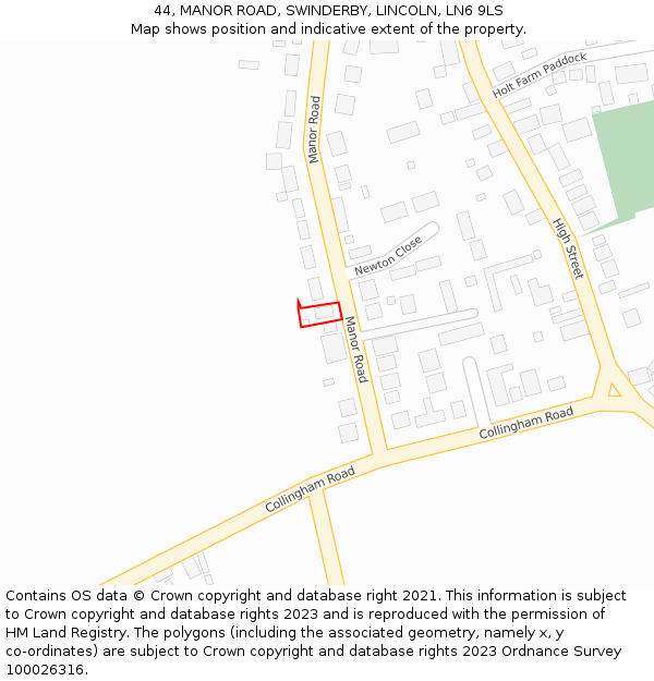 44, MANOR ROAD, SWINDERBY, LINCOLN, LN6 9LS: Location map and indicative extent of plot