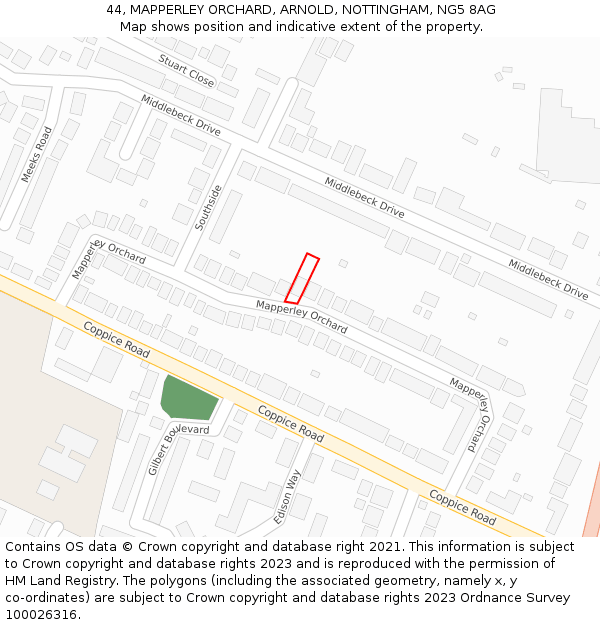 44, MAPPERLEY ORCHARD, ARNOLD, NOTTINGHAM, NG5 8AG: Location map and indicative extent of plot