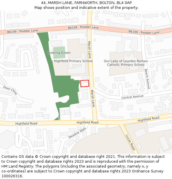 44, MARSH LANE, FARNWORTH, BOLTON, BL4 0AP: Location map and indicative extent of plot