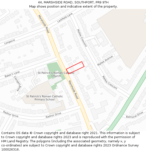 44, MARSHSIDE ROAD, SOUTHPORT, PR9 9TH: Location map and indicative extent of plot