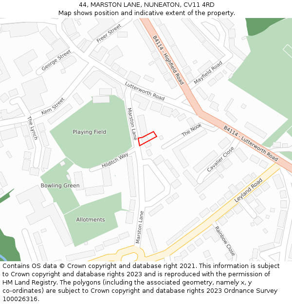 44, MARSTON LANE, NUNEATON, CV11 4RD: Location map and indicative extent of plot