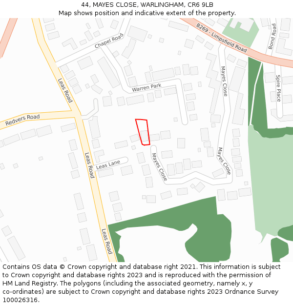 44, MAYES CLOSE, WARLINGHAM, CR6 9LB: Location map and indicative extent of plot