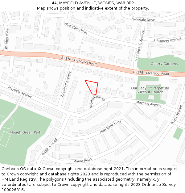 44, MAYFIELD AVENUE, WIDNES, WA8 8PP: Location map and indicative extent of plot