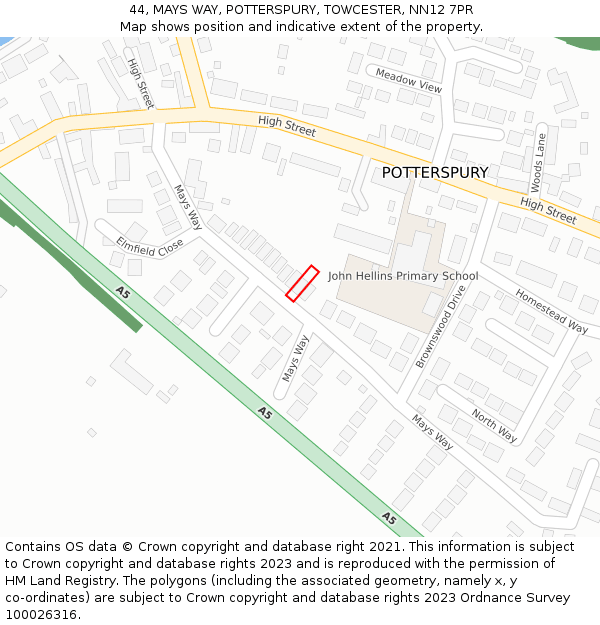 44, MAYS WAY, POTTERSPURY, TOWCESTER, NN12 7PR: Location map and indicative extent of plot