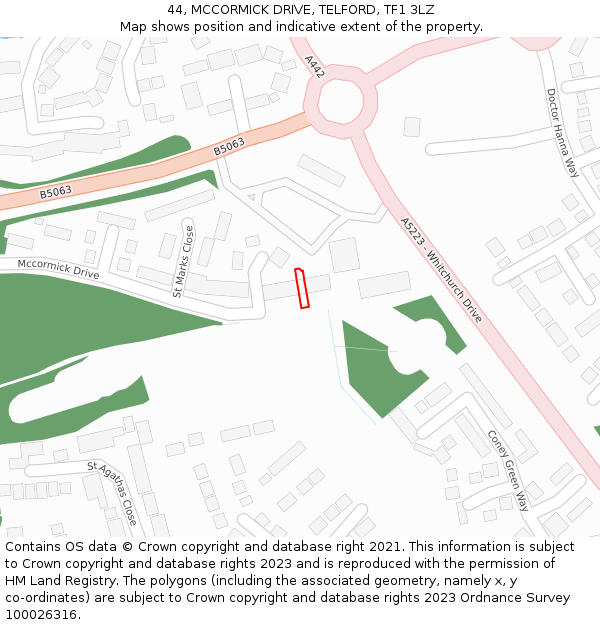 44, MCCORMICK DRIVE, TELFORD, TF1 3LZ: Location map and indicative extent of plot