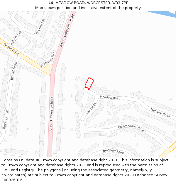 44, MEADOW ROAD, WORCESTER, WR3 7PP: Location map and indicative extent of plot