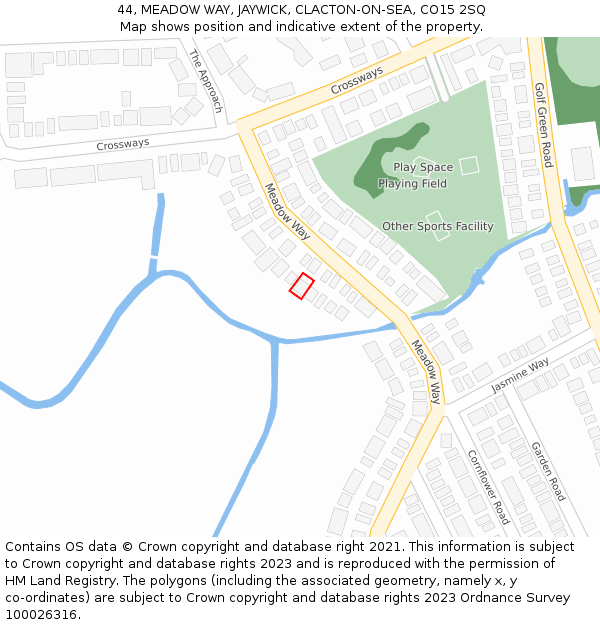 44, MEADOW WAY, JAYWICK, CLACTON-ON-SEA, CO15 2SQ: Location map and indicative extent of plot