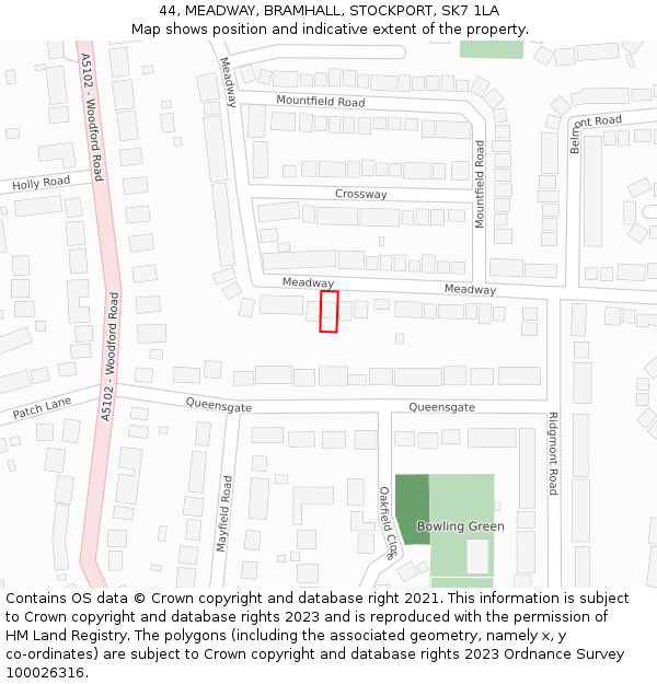 44, MEADWAY, BRAMHALL, STOCKPORT, SK7 1LA: Location map and indicative extent of plot