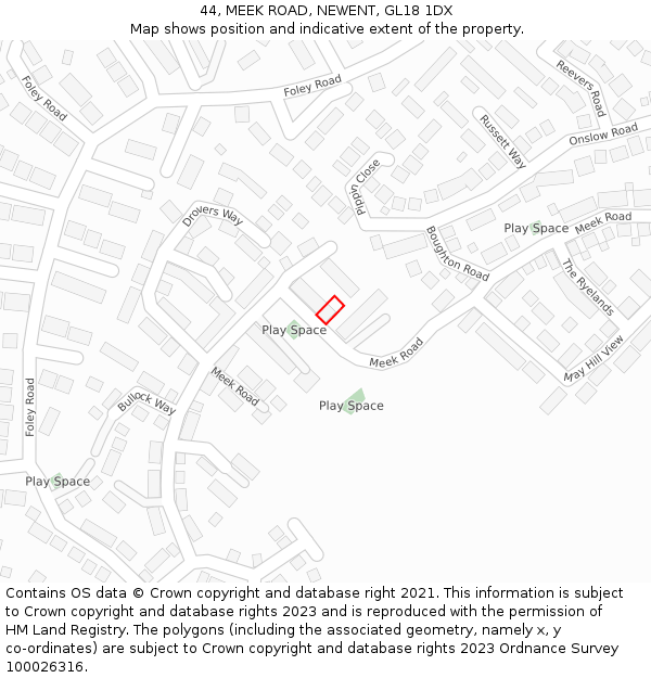 44, MEEK ROAD, NEWENT, GL18 1DX: Location map and indicative extent of plot