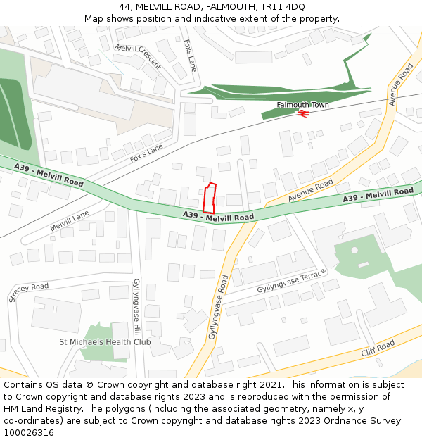 44, MELVILL ROAD, FALMOUTH, TR11 4DQ: Location map and indicative extent of plot