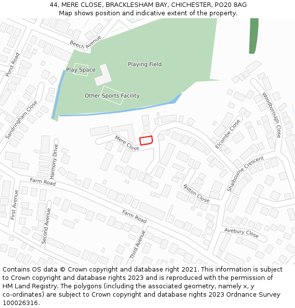 44, MERE CLOSE, BRACKLESHAM BAY, CHICHESTER, PO20 8AG: Location map and indicative extent of plot