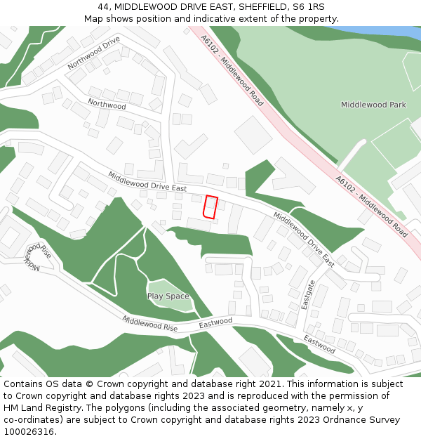 44, MIDDLEWOOD DRIVE EAST, SHEFFIELD, S6 1RS: Location map and indicative extent of plot