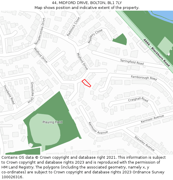 44, MIDFORD DRIVE, BOLTON, BL1 7LY: Location map and indicative extent of plot