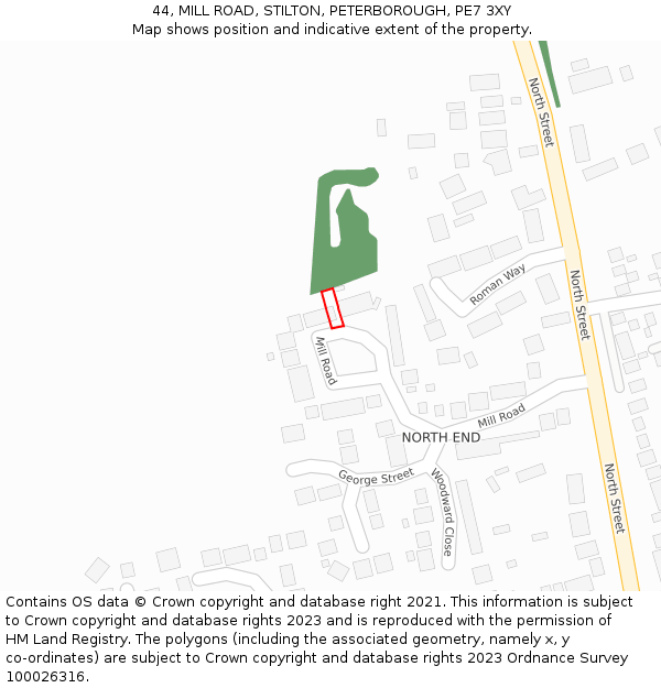 44, MILL ROAD, STILTON, PETERBOROUGH, PE7 3XY: Location map and indicative extent of plot