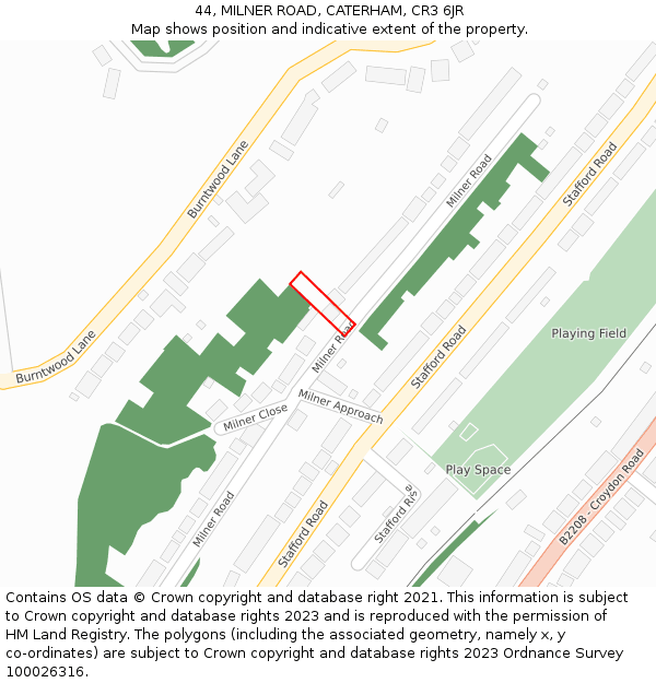 44, MILNER ROAD, CATERHAM, CR3 6JR: Location map and indicative extent of plot