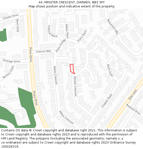 44, MINSTER CRESCENT, DARWEN, BB3 3PY: Location map and indicative extent of plot