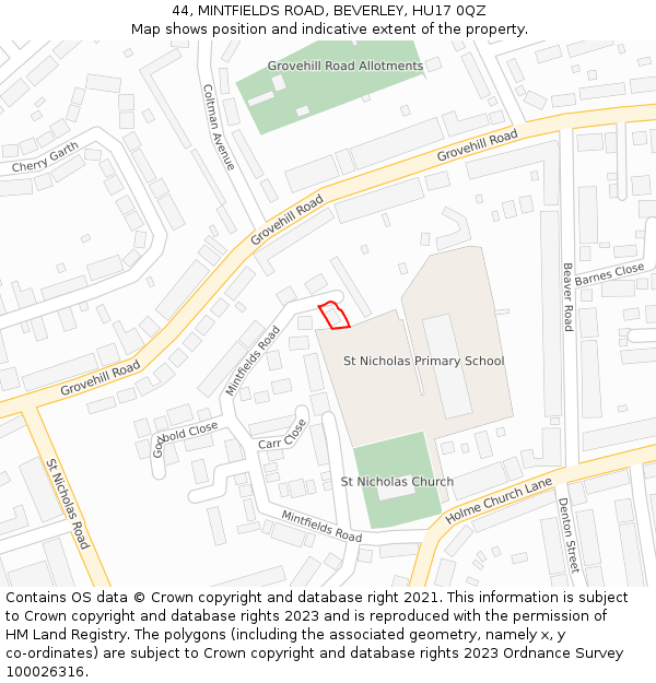 44, MINTFIELDS ROAD, BEVERLEY, HU17 0QZ: Location map and indicative extent of plot