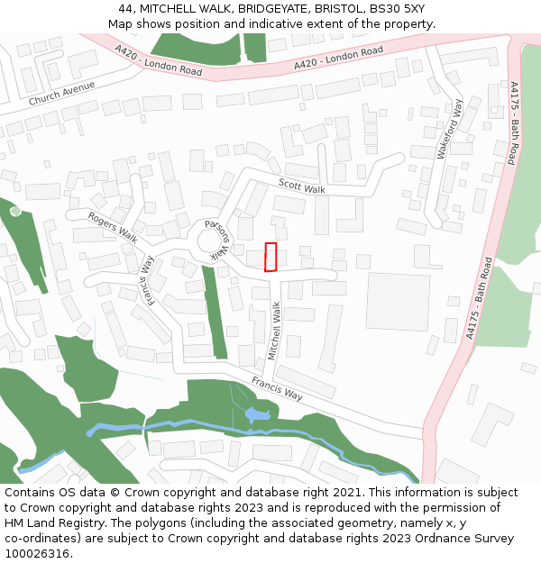 44, MITCHELL WALK, BRIDGEYATE, BRISTOL, BS30 5XY: Location map and indicative extent of plot