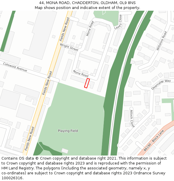 44, MONA ROAD, CHADDERTON, OLDHAM, OL9 8NS: Location map and indicative extent of plot