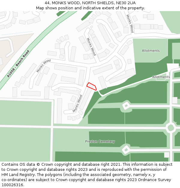 44, MONKS WOOD, NORTH SHIELDS, NE30 2UA: Location map and indicative extent of plot