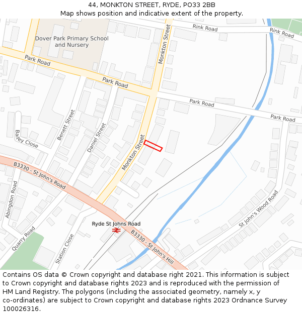 44, MONKTON STREET, RYDE, PO33 2BB: Location map and indicative extent of plot